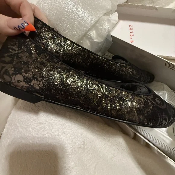 belle by sigerson Morrison Black metallic brocade size 7 Flats NWT - Picture 8 of 12